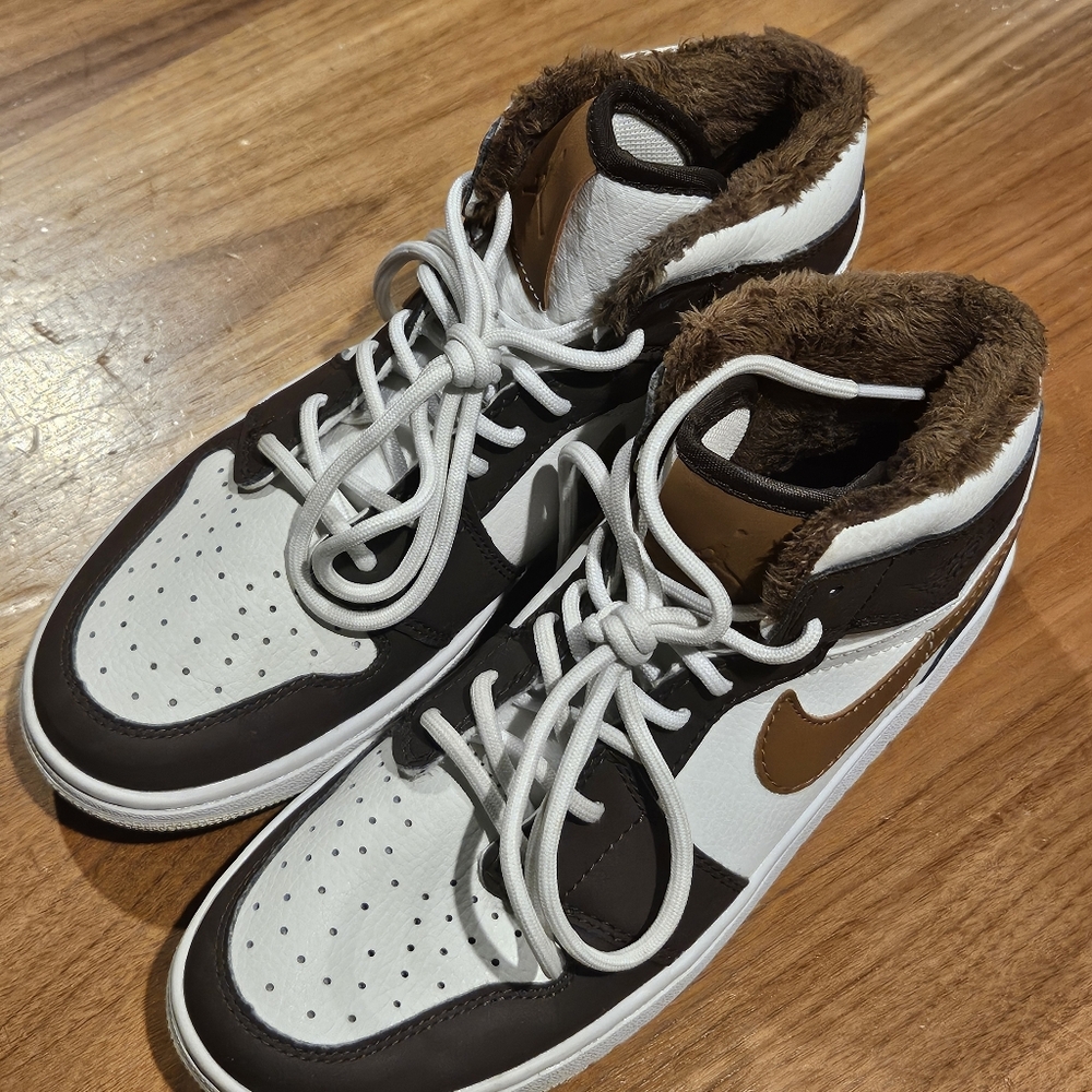 Brown and White High-Top Sneakers